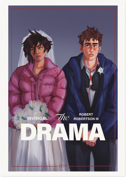 Colorful "The Drama" x Invisimech Dispatch print by Kitschy Bits Co. featuring bold, artistic graphic design on high-quality print material.