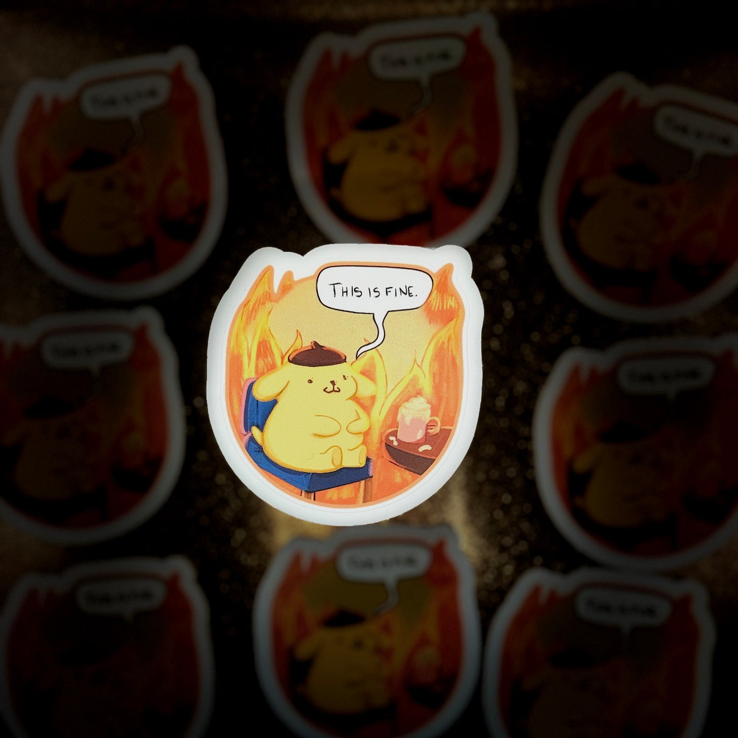 Pompompurin "this is fine" meme sticker